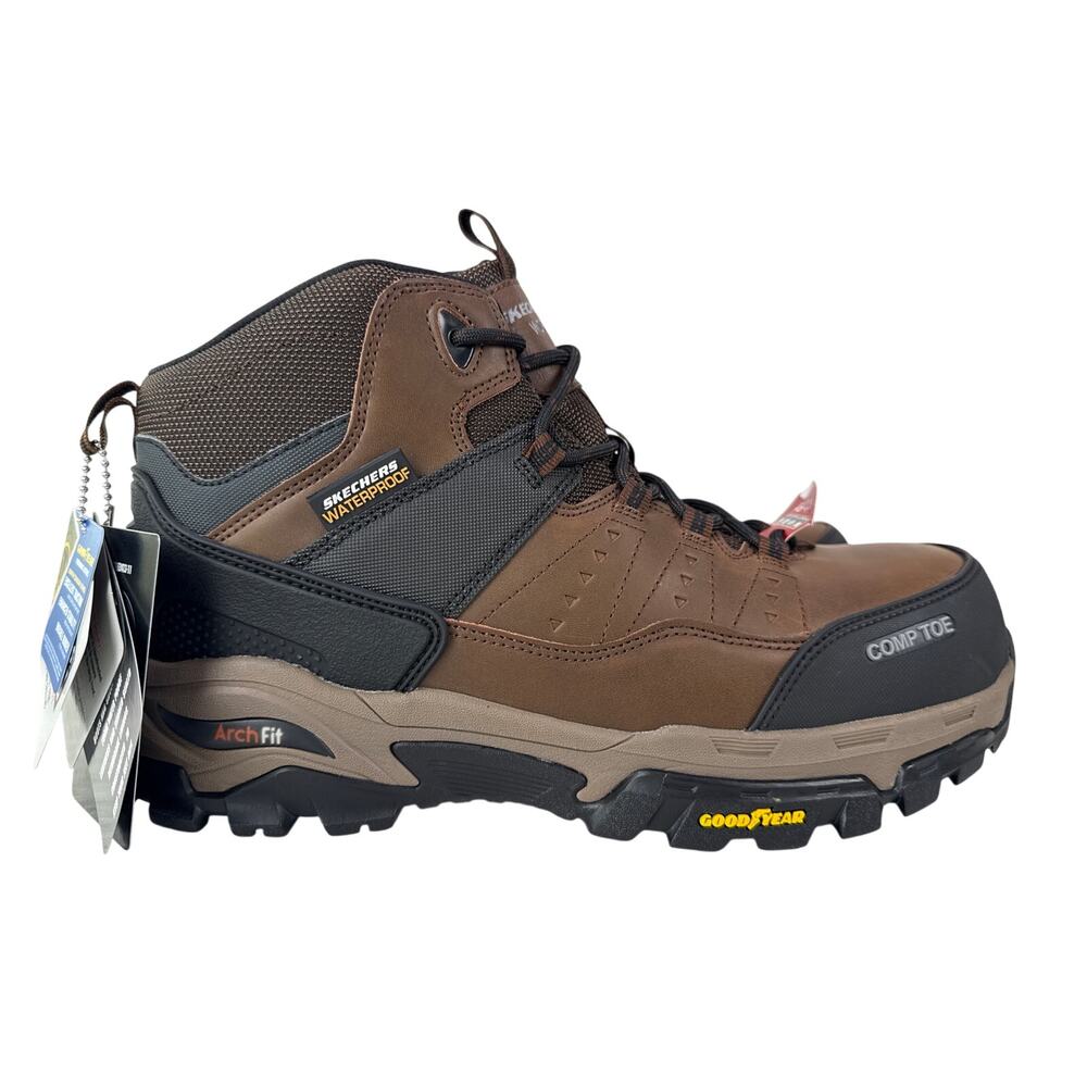 Skechers‎ Tarver Work Boot Composite Toe Mens 10 Brown Leather Waterproof EH